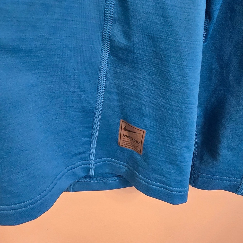 Nike Pro Dri-FIT Mens Blue Long Sleeve Mock Neck Fitted Compression Shirt Medium - Picture 4 of 8